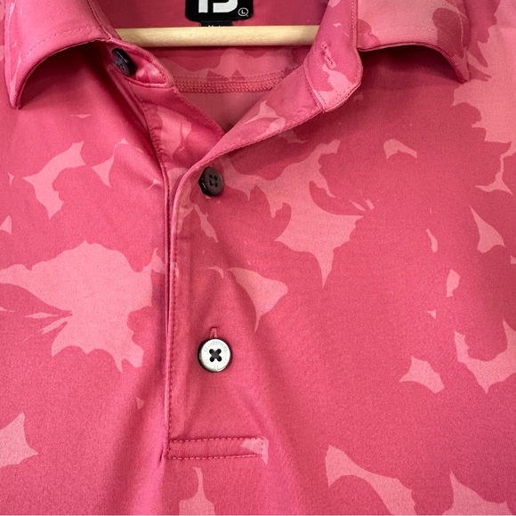 Footjoy Polo Golf Shirt Size L Pink Two Tone Tropical Flowers Short Sleeve FJ - Picture 5 of 9